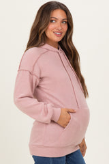 Pink Long Sleeve Brushed Urban Rib Maternity Hoodie Top