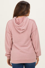 Pink Long Sleeve Brushed Urban Rib Maternity Hoodie Top