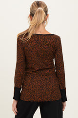 Brown Animal Print Maternity Henley Top
