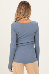 Blue Colorblock Snap Button Maternity Henley