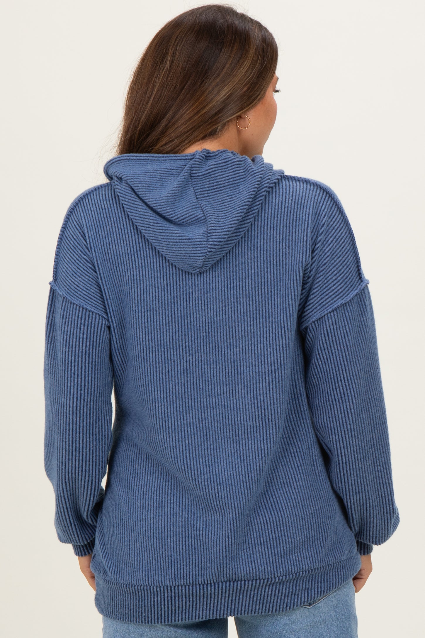 Navy Long Sleeve Brushed Urban Rib Maternity Hoodie Top