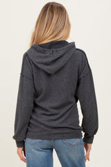 Charcoal Long Sleeve Brushed Urban Rib Maternity Hoodie Top