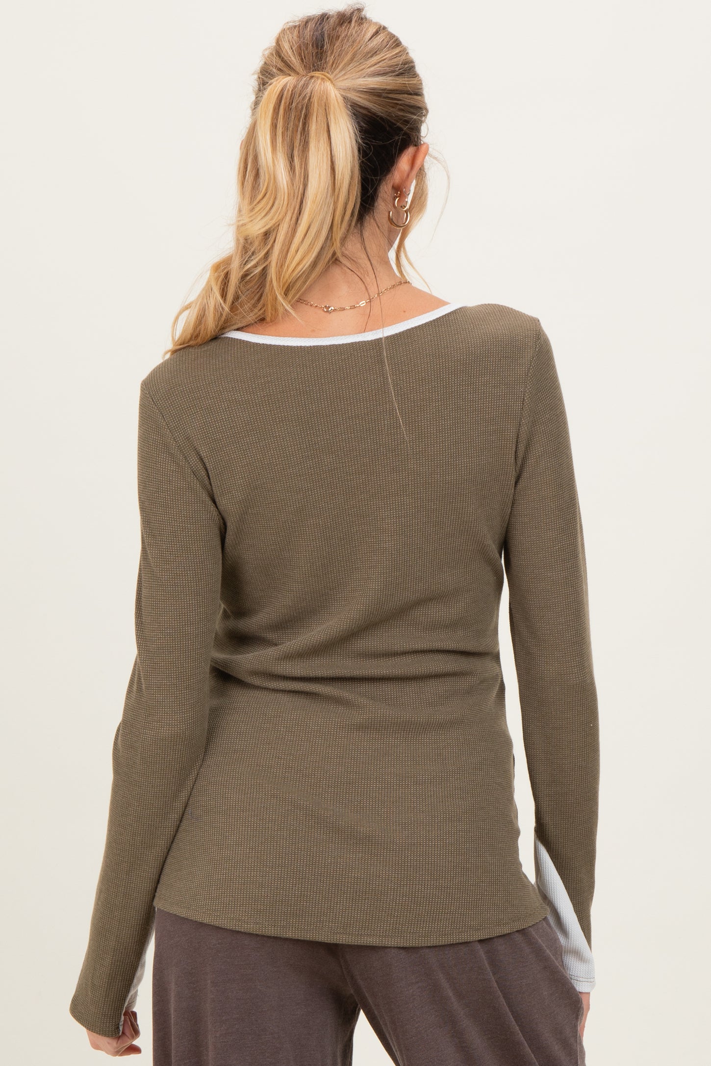 Olive Colorblock Snap Button Maternity Henley