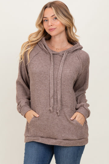 Mocha Long Sleeve Solid Hoodie Top