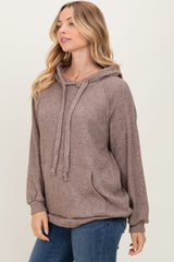 Mocha Long Sleeve Solid Hoodie Top