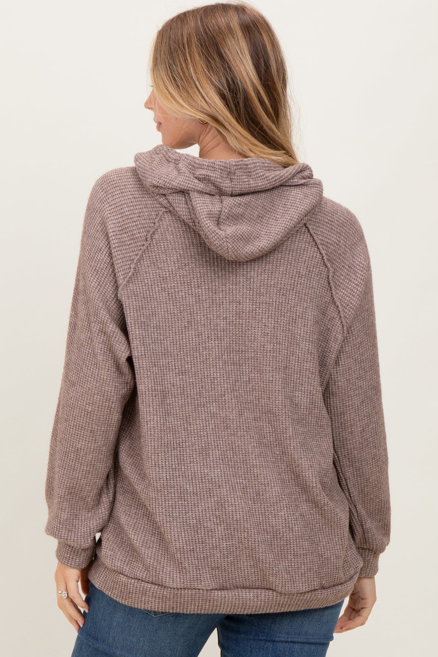 Mocha Long Sleeve Solid Hoodie Top