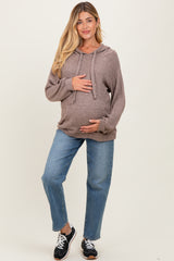 Mocha Long Sleeve Solid Maternity Hoodie Top