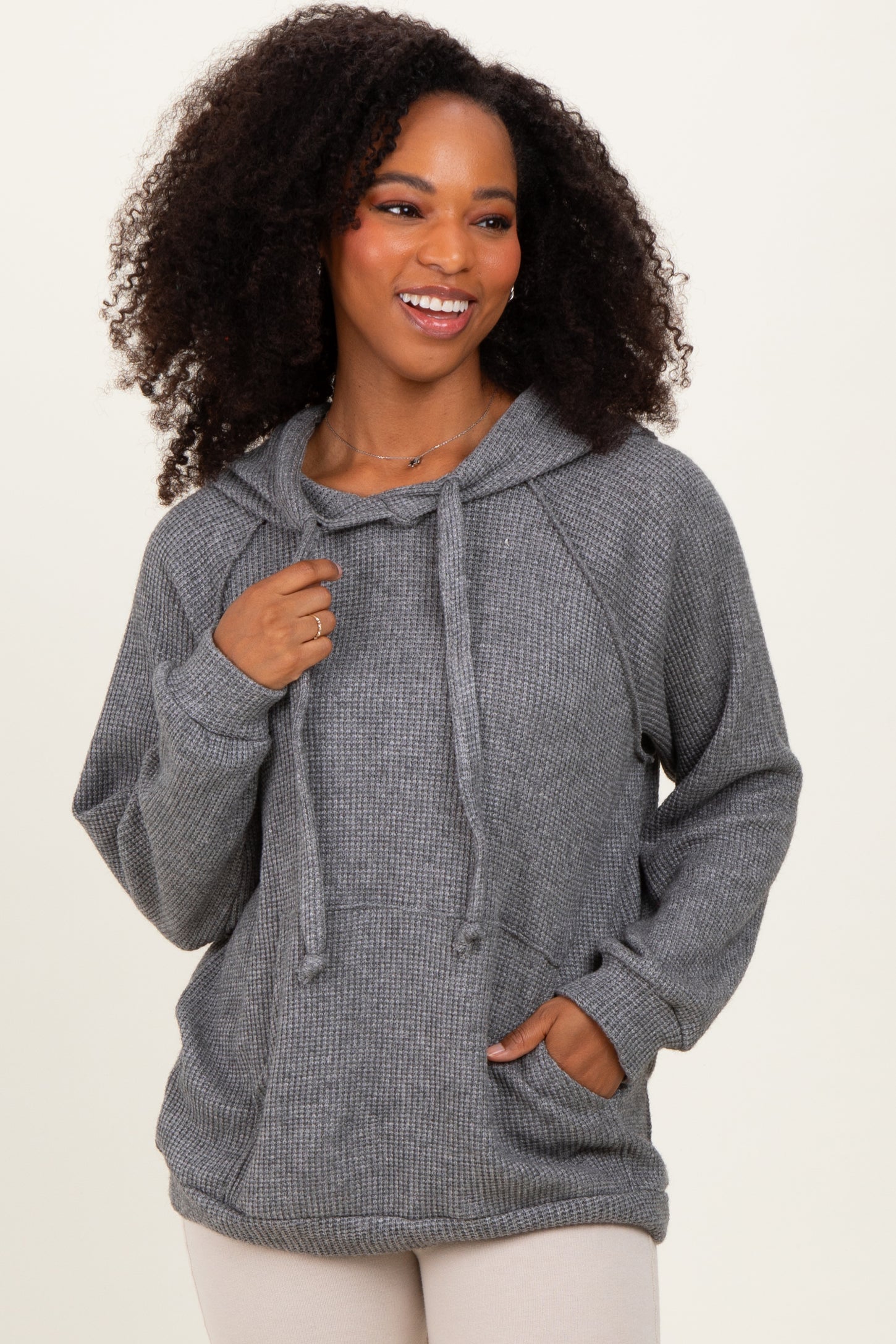 Charcoal Long Sleeve Solid Maternity Hoodie Top