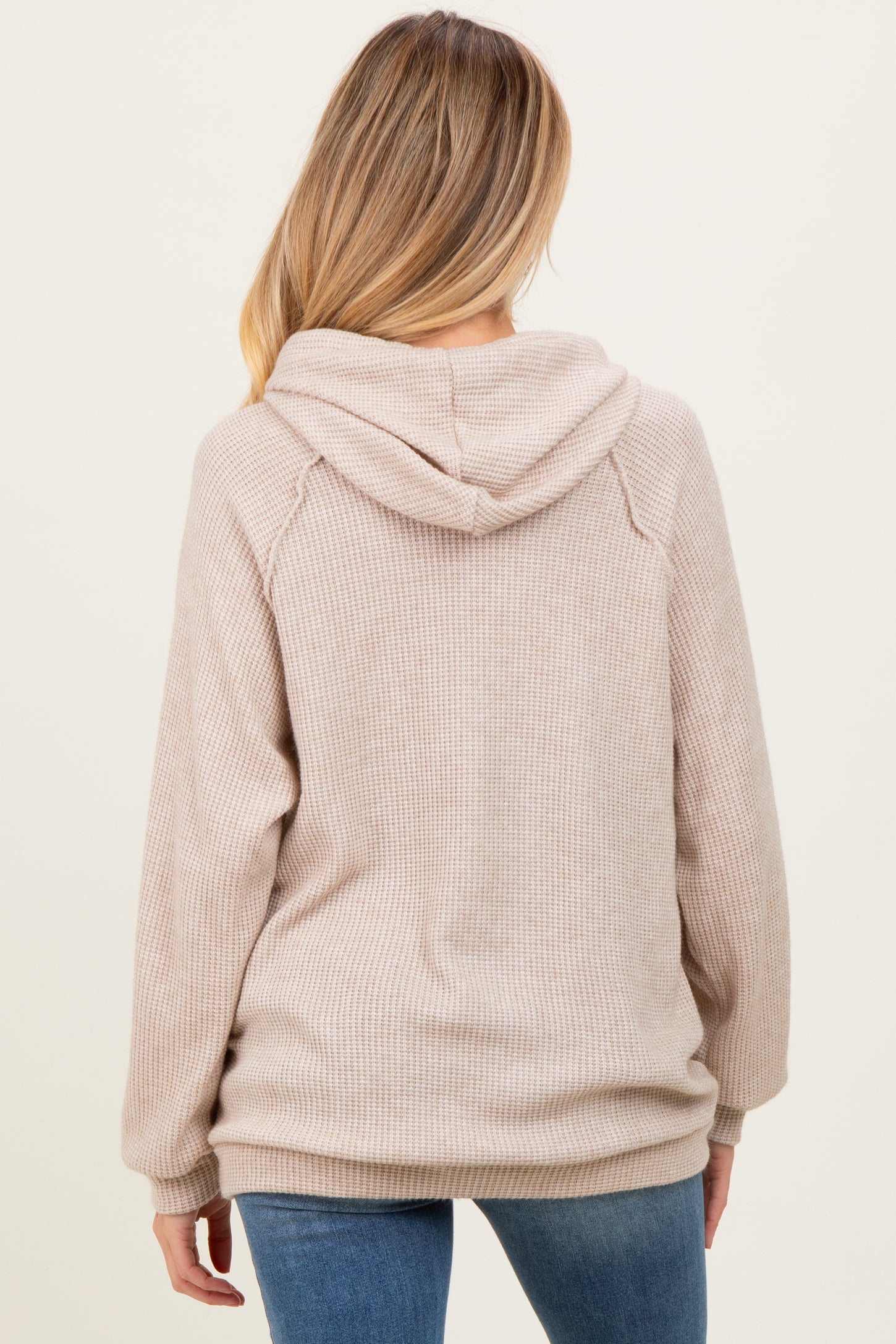 Beige Long Sleeve Solid Maternity Hoodie Top