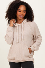 Beige Long Sleeve Solid Maternity Hoodie Top