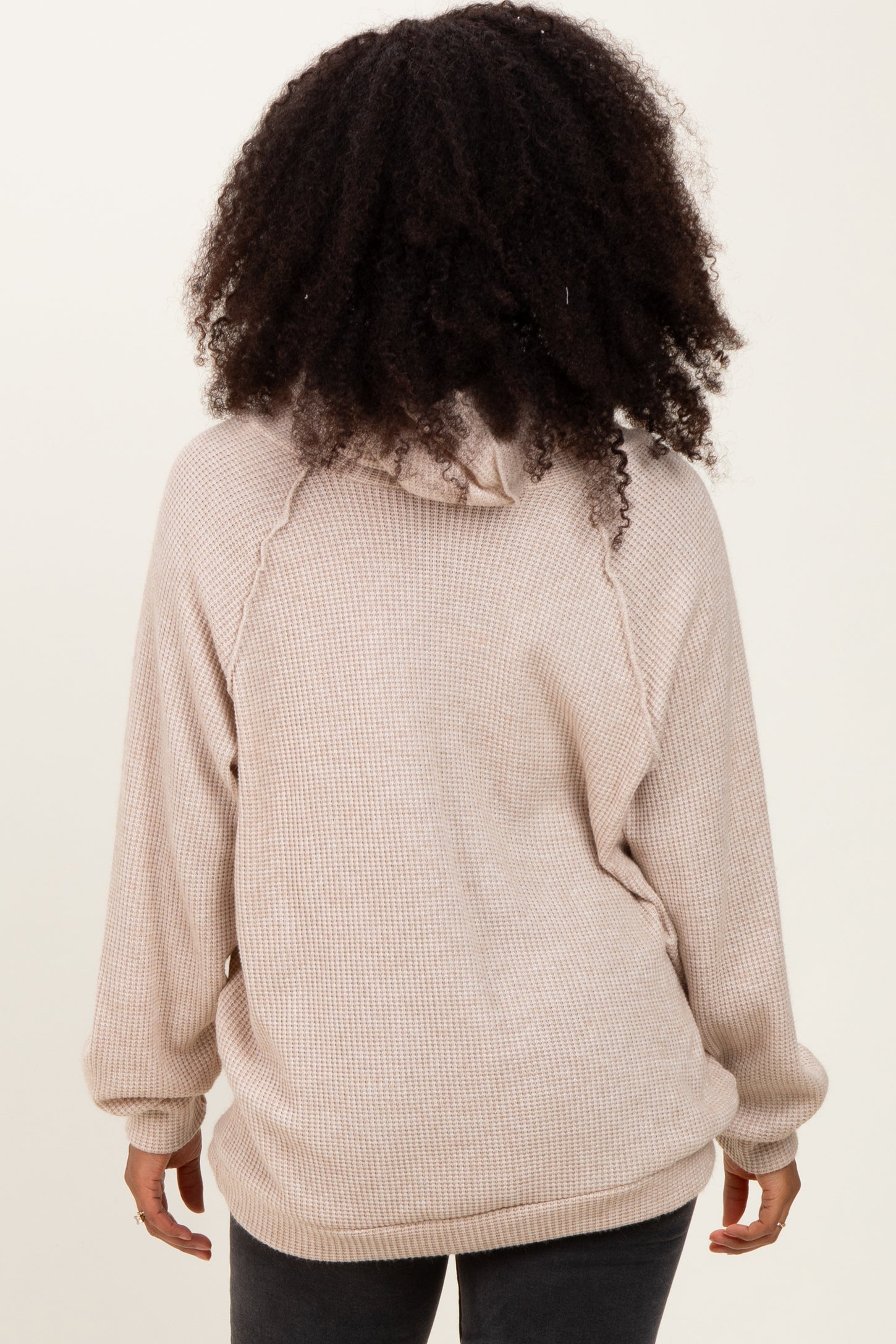 Beige Long Sleeve Solid Hoodie Top