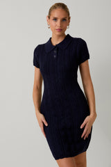 Navy Cable Knit Polo Sweater Dress
