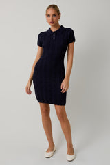Navy Cable Knit Polo Sweater Dress
