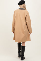 Camel Plaid Contrast A-Line Midi Trench Coat