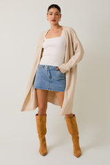 Cream Brushed Knit Open Long Cardigan