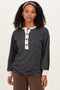 Charcoal Long Sleeve Contrast Button Detail Rib Top