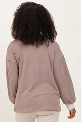 Mocha Long Sleeve Contrast Button Detail Rib Top