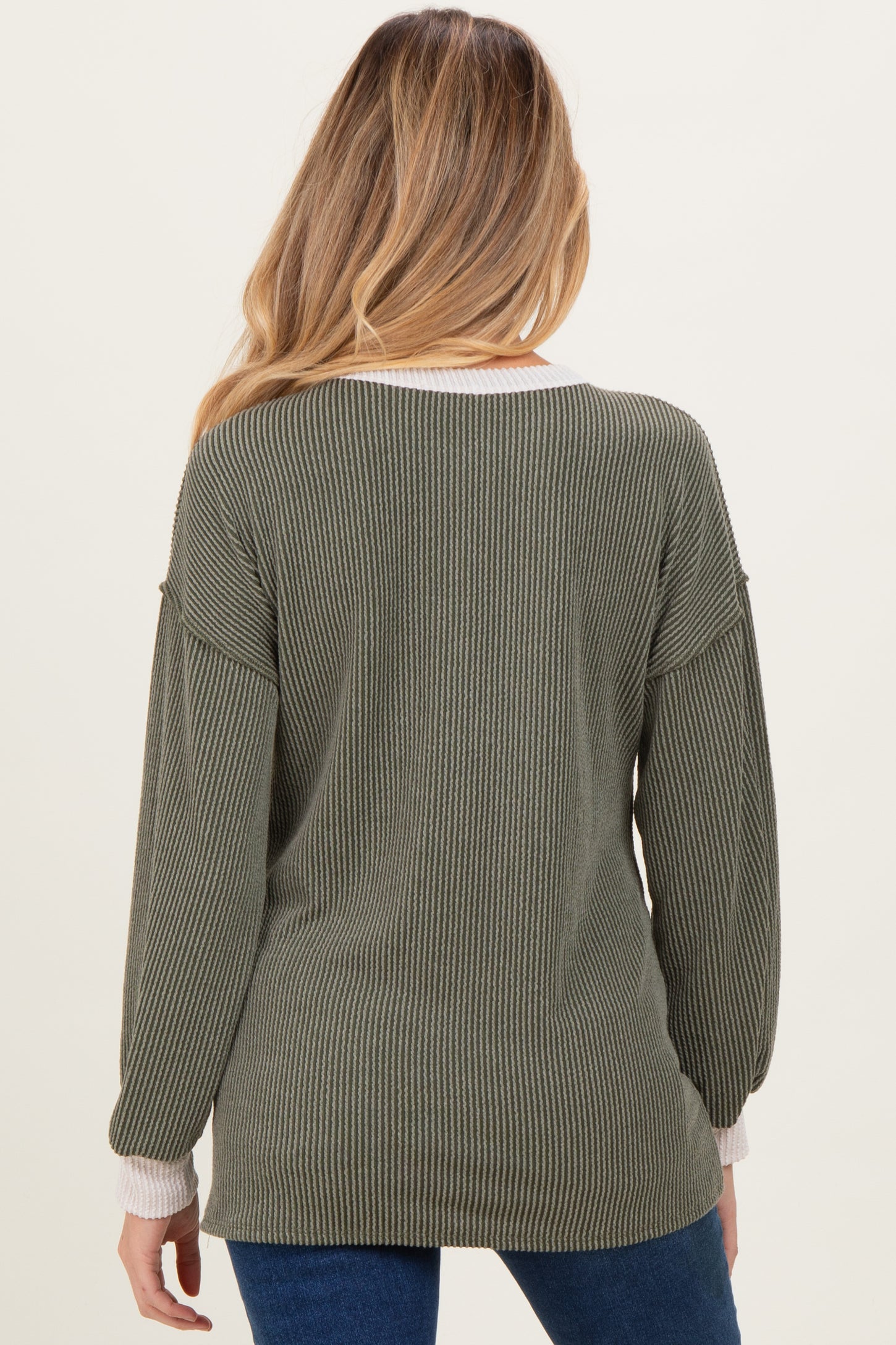 Olive Long Sleeve Contrast Button Detail Rib Maternity Top