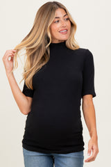 Black Soft Brushed Knit Mock Neck Maternity Top