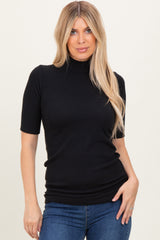 Black Soft Brushed Knit Mock Neck Maternity Top
