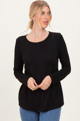 Black French Terry Long Sleeve Scoop Neck Top