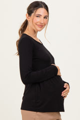 Black French Terry Long Sleeve Scoop Neck Maternity Top