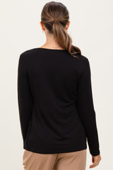 Black French Terry Long Sleeve Scoop Neck Maternity Top