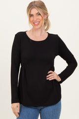 Black French Terry Long Sleeve Scoop Neck Top