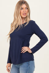 Navy French Terry Long Sleeve Scoop Neck Top