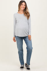 Heather Grey French Terry Long Sleeve Scoop Neck Maternity Top