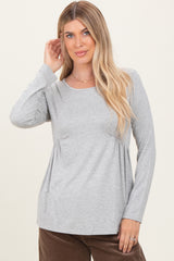 Heather Grey French Terry Long Sleeve Scoop Neck Top