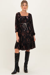Black Floral Velvet Ruffle Accent Maternity Dress