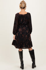 Black Floral Velvet Ruffle Accent Maternity Dress