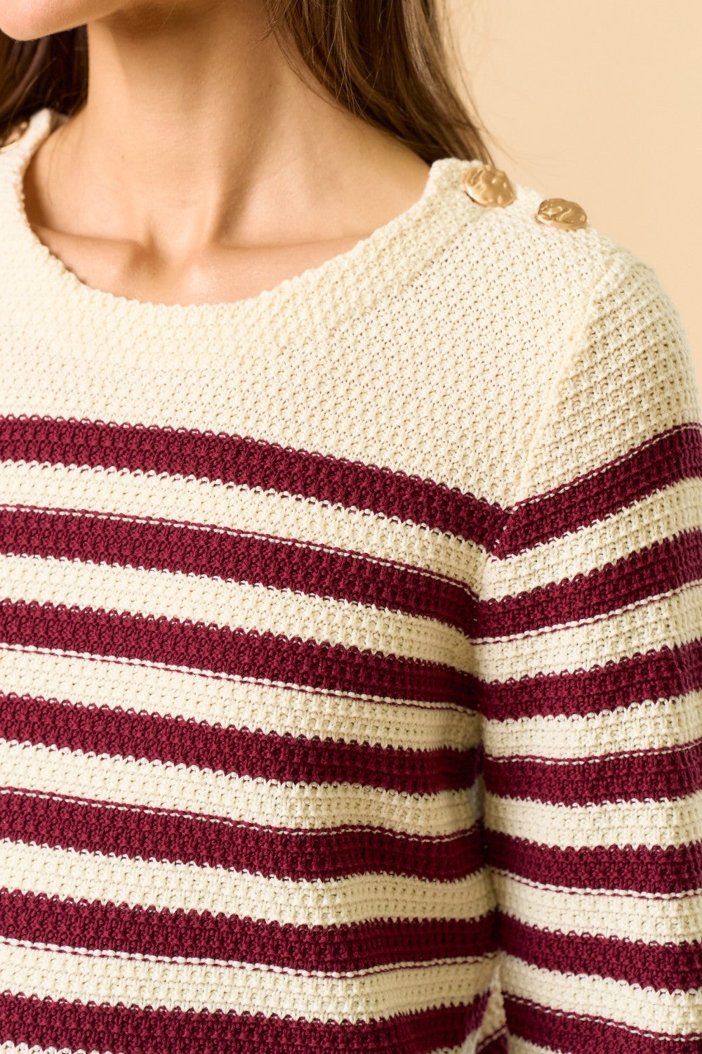 Burgundy Striped Button Accent Mini Sweater Dress