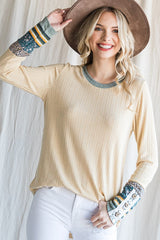 Yellow Colorblock Print Detail Long Sleeve Top