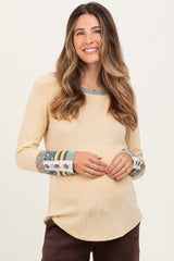 Yellow Colorblock Print Detail Long Sleeve Maternity Top