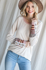 Cream Colorblock Print Detail Long Sleeve Maternity Top