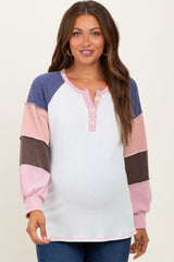 Pink Textured Rib Colorblock Raglan Maternity Long Sleeve