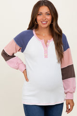 Pink Textured Rib Colorblock Raglan Maternity Long Sleeve