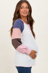 Pink Textured Rib Colorblock Raglan Maternity Long Sleeve