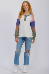 Olive Multi Textured Rib Colorblock Raglan Long Sleeve
