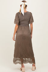 Olive Smocked Lace Detail Maternity Midi Dress