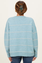 Light Blue Striped Drop Shoulder Sweater