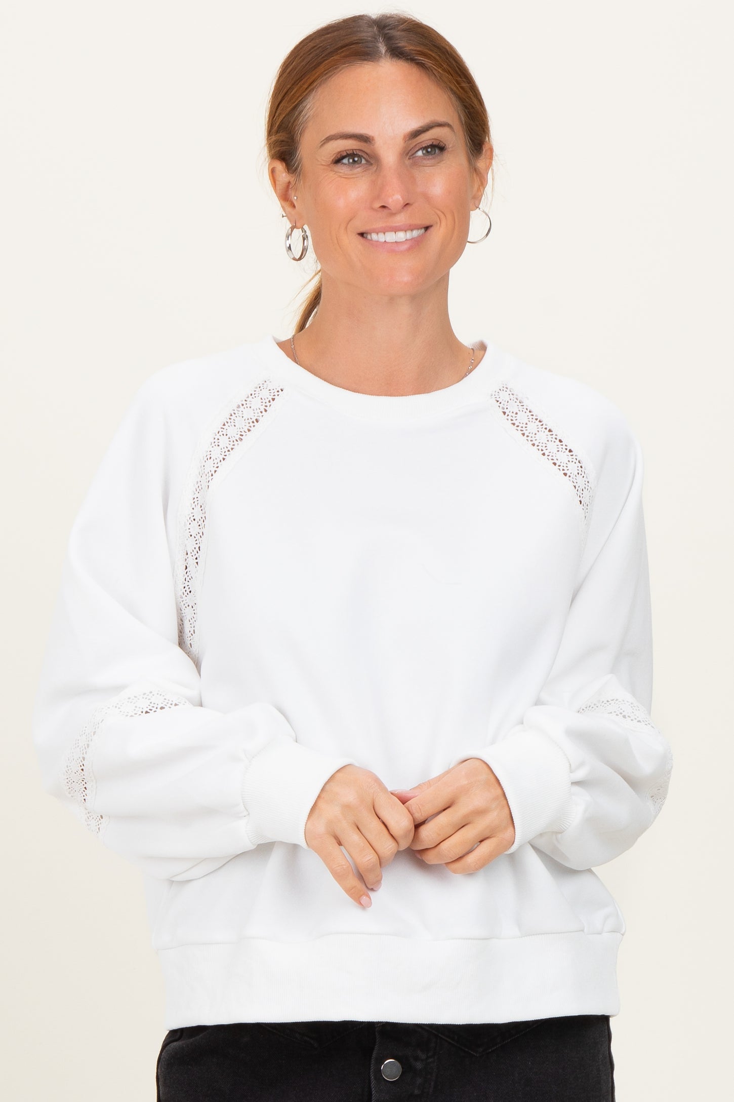 Ivory Crochet Lace Detail Maternity Oversized Sweatshirt