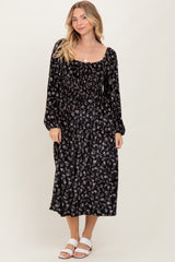 Black Floral Velvet Smocked Maternity Midi Dress