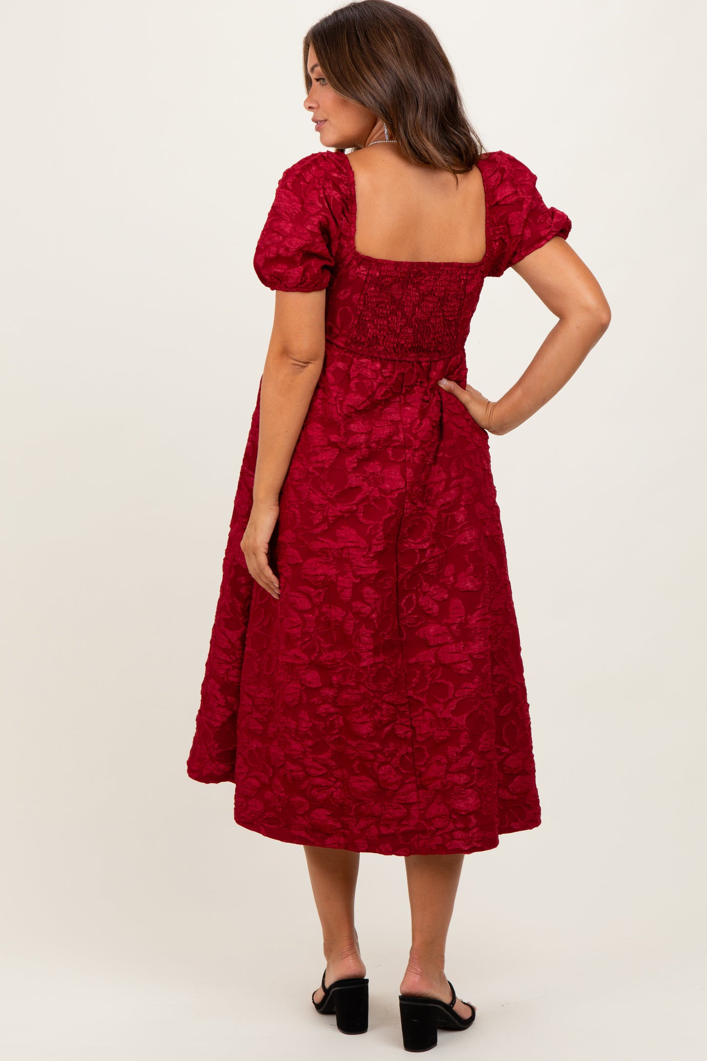 red floral jacquard dress Red Floral Midi Dress - All Dresses