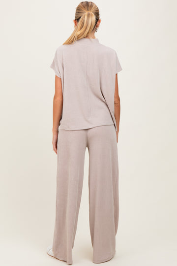 Cream Textured Rib Mock Neck Short Sleeve Pant Maternity Set