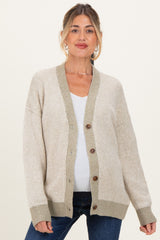 Light Olive Two-Tone Button-Down Maternity Cardigan