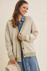 Light Olive Two-Tone Button-Down Cardigan