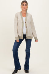 Light Olive Two-Tone Button-Down Maternity Cardigan